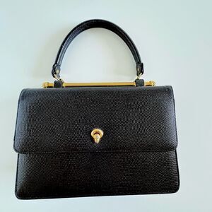 Vintage 1950s Bienen Davis Luxury Black Leather Frame Handbag Square Purse